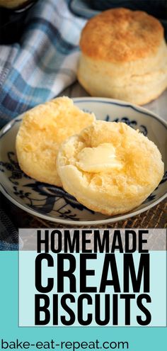 homemade cream biscuits on a plate with text overlay