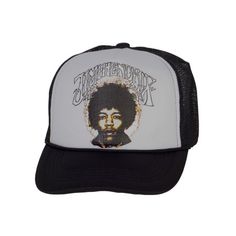 a black and white trucker hat with an image of bob marley