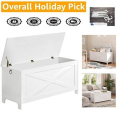 white storage chest with sliding doors and handles for furniture or bedding, over all holiday pick