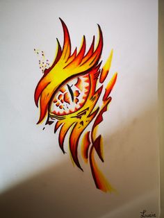 a drawing of a clock with flames coming out of it's face and eyes