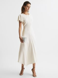 #ad Premium Quality REISS Eleni Ivory Open Back Midi Party Dress Crepe Cap Sleeve 14 42 �228, Fashion Dress White Caps, Maxi Dress Online, Sleeve Maxi Dress, Dress Shapes, Sleeve Midi Dress, Capped Sleeve Dress, Midi Dress With Sleeves, Maxi Dress With Sleeves, 404 Page Not Found