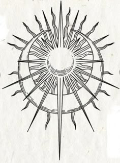 a drawing of a sun with rays coming out of it's center and the words,