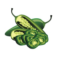 green peppers cut in half and stacked on top of each other with the tops sliced off