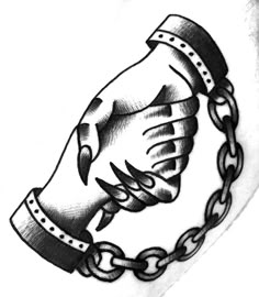 a drawing of a hand holding a chain