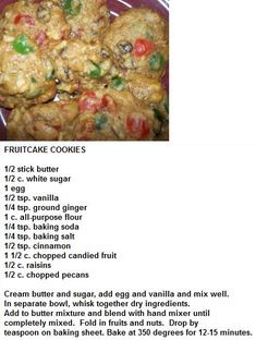 the recipe for fruitcake cookies is shown in an image above it's description