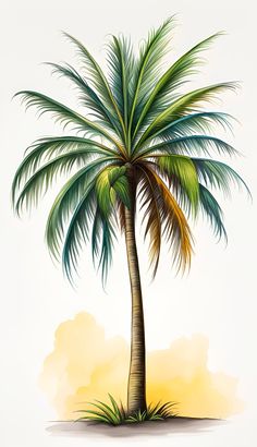 a drawing of a palm tree with green leaves