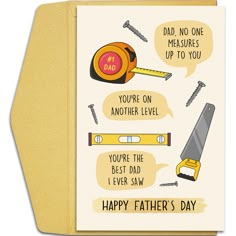 a father's day card with tools and words