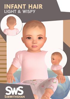 the baby doll is posed in front of a white background with an information card for it's hair and body