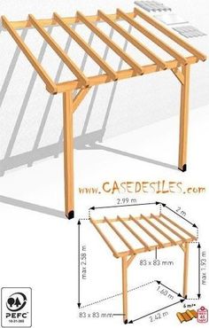 an image of a wooden pergolan with measurements for the top and bottom sides