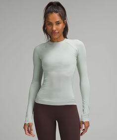 First Things First: This Warm Long-Sleeve Base-Layer. Its Designed In A Soft, Breathable Fabric To Keep You Comfortable During Cold Outdoor Treks. Designed For Hiking. Contours Your Body:sits Below The Waistband For Moderate, Everyday Coverage. Thumbholes Help Keep Your Sleeves Down For Easy Layering. | Long-Sleeve Crewneck Base Layer Base Layer Women, Lululemon Long Sleeve, Wishlist 2024, First Things First, Hiking Shirts, Womens Long Sleeve Shirts, Christmas Wishlist, Base Layer, Active Wear For Women