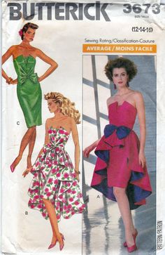 80s butterick 3673 Gown Sewing Pattern, Fashion 1980s, Cocktail Prom Dress, 90s Fashion Women, Prom Dresses Gowns, Vintage Prom