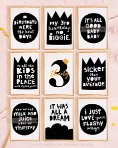 six black and white birthday cards with the words it was all a dream