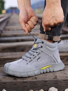 Men's Steel Toe Safety Shoes, Anti-Crush, Anti-Puncture, Heat-Resistant, High-Top, Lace-Up, Grey All-Season Work Boots Grey    Fabric     Men Shoes, size features are:Bust: ,Length: ,Sleeve Length: Grey Colour Suit, Outdoor Bag, Women's Shapewear, Womens Tights, Safety Shoes, Kids Beachwear, Men Shoes Size, Work Boots, Maternity Bag