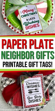 paper plate neighbor gifts printable gift tags for christmas or new year's eve