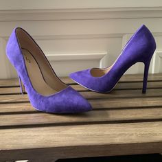 Adorable Purple Suede Style Heels. Never Worn, Only At Store Try On. Purple Suede Evening Heels, Purple Suede Heels For Evening, Purple Suede High Heel Heels, Purple Suede High Heels, Purple Round Toe Heels For Office, Purple Suede Heels With Pointed Toe, Purple Heels With 4-inch Almond Toe, Purple Almond Toe Heels With 4-inch Heel, Purple Pointed Toe Heels With 4-inch Heel