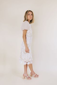 We are loving our new Exclusive - Helena Dress! Now in 2 colors, this lace beauty can take you anywhere! With the lace bodice + contrasting tulle sleeves, what more could you want?! Size inclusive from XS-3X. Details Lace detailing on the bodice Puffy tulle sleeves Zipper + hook and eye closure in back Fully lined Fitted dress Short sleeves*Lace placement and pattern may vary Sizing *Measurements are taken with item hanging and fabric unstretched.* SIZE LENGTH BUST SHOULDERS WAIST XS 42" 32" 28" Fitted Dress Short, Helena Dress, Dress Short Sleeves, Tulle Sleeves, We Are Love, Lace Bodice, Hook And Eye, Dress Short, Fitted Dress