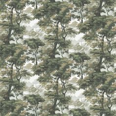 a wallpaper with trees on it in green and beige colors, as well as the background