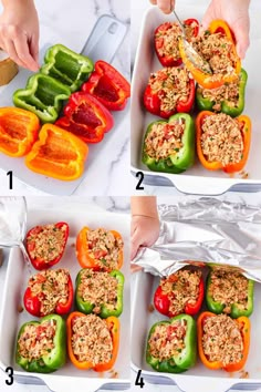 the steps to making stuffed peppers are shown