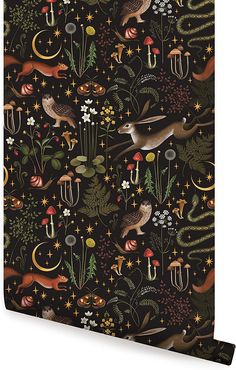 an image of a wallpaper with animals and plants on it, in black background