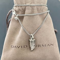 1 Designer: David Yurman Material: Sterling Silver .925 Length With Bail: 28mm Bail Fit: 4mm X 3mm Chain Length: 17''-18" (I Have All Sizes) Chain Width: 1.7mm 100%Authentic Arrives With Dy Pouch! Box Chain Necklace, Mens Accessories Jewelry, Sterling Silver Mens, Crystal Charm, David Yurman, Silver Man, Box Chain, Chain Lengths, Chain Length