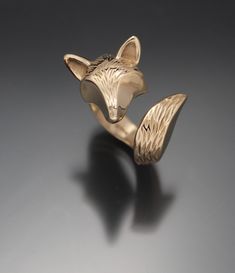 the fox ring has been my most popular ring so i made this one adjustable and engraved deeper fur . cast in a low tarnish bronze it will look like gold for a long time see other listing for eyes Bigfoot Drawing, Fox Ring, Bronze Accessories, Wolf Ring, Fox Jewelry, Animal Ring, Wolf Necklace, Unusual Jewelry, Funky Jewelry