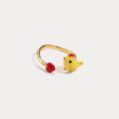 A red heart and a little chick consist of this Little Chick Ring. The ring is adjustable and convenient for everyday wearing. This is a delicate piece of nature jewelry from Selenichast jewelry store. Chicken Ring, Wedding Affordable, Enamel Rings, Heart Simple, Simple Gift Wrapping, Animal Rings, Enamel Ring, Simple Gifts, Affordable Jewelry