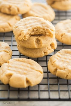 peanut butter cookies cooling on a wire rack