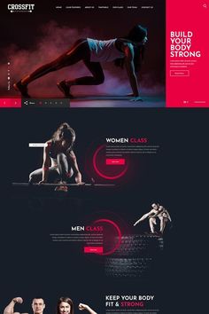 the website design for crossfit is shown in three different colors and font styles