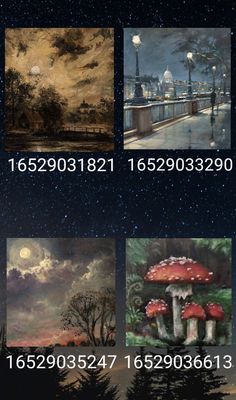 four different paintings are shown with the same background as well as numbers and symbols on them