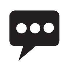 a black and white speech bubble icon with three dots on it's left side