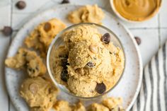 cookies and chocolate chips in a glass bowl