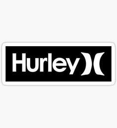 the word hurley in white and black sticker is shown on a white background