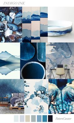 an image of blue and grey tones in the interior design mood board for indigo ink