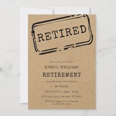 an old fashioned retirement card with the word retired written on it, in black ink