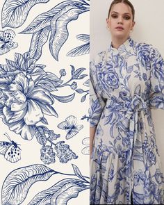 Blue Porcelain Flowers Linen Fabric - Dress, Shirt-Pajama Fabrics- (Print on desired fabric)-lr Width: 150CM-1.64 yards **The models on the mannequin are for illustrative purposes only. Linen fabric : It has a soft and draped texture. Thanks to its cottony texture, it is soft and does not show the inside. It is a useful fabric that breathes and does not sweat. The fabric, which is preferred in all seasons, can also be used in daily life. The mat has a soft texture and has the feature of ironing. Digital Print Fabric Textiles, Porcelain Print Dress, White Blue Dress, Porcelain Print, Mughal Art Paintings, Fashion Research, Dutch Golden Age, Mughal Art, Blue Porcelain