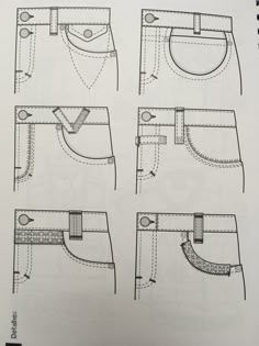 some drawings of different types of pants and how to draw them in pencil on paper