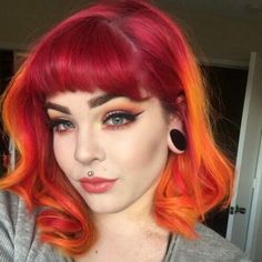 Green And Red Hair, 2 Tone Hair, Instant Lifts, Eye Liner Tricks, Trendy Hair Color, Stretched Ears, Tone Hair, Color Inspo, Orange Hair