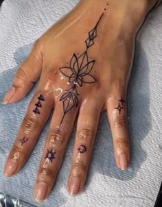 a woman's hand with tattoos on it