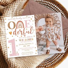 Diy Boho Rainbow, Boho Rainbow 1st Birthday, Boho Rainbow Birthday Party, Rainbow 1st Birthday, Baby First Birthday Themes, Onederful Birthday, Rainbow First Birthday, Rainbow Invitations, Invitation Photo