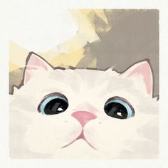 a painting of a white cat with blue eyes