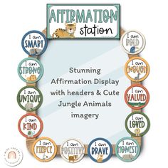 Create your very own Positive Affirmation Station for your classroom using these vibrant, editable Cute Jungle Animal-themed affirmation cards. What is an affirmation? An affirmation is a short phrase that is recited to empower your students. How can I implement an Affirmation Station? Teachers have used these editable cute jungle animal labels to create gorgeous displays of positivity in their classrooms and home learning areas with many placing the affirming phrases/adjectives around a mirror. Students look at themselves in the affirmations mirror each morning and choose a phrase or word that represents what they would like to work on that day. This would also make a gorgeous safari-themed door display! How can I use this resource? Choose from the pre-made affirmations included in the pa Organize Posters, Lesson Plan Organization, Cute Jungle Animals, Visual Timetable, Affirmation Station, Student Name Tags, Teacher Toolbox Labels, English Posters, Animals Safari