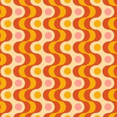 an orange and pink wavy pattern with circles on the bottom, in shades of yellow