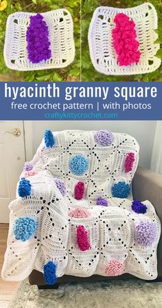 the crochet granny square is made with many different colors and sizes, but it's easy to make