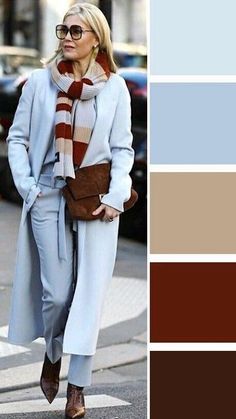 Rust And Gray Outfit, Sky Blue Outfit, Turquoise Clothes, Cold Fashion