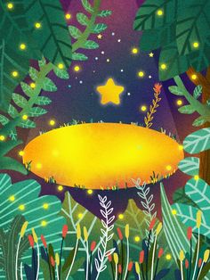 an image of a forest scene with stars in the sky and plants on the ground