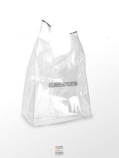 a clear plastic bag with the words, future - home on it's side