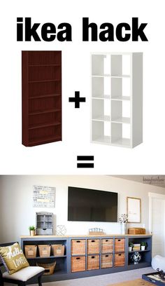 the ikea hack and other items are shown in two different pictures, one is empty