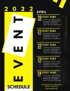 a black and yellow flyer for an event with the words events written in bold font