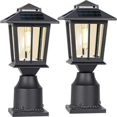 two solar powered lights on top of each other, one is black and the other is white