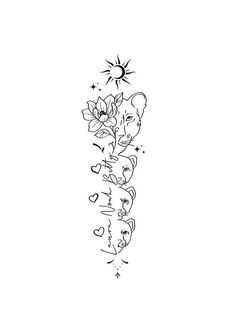 a black and white drawing of flowers with the word love written on it's side